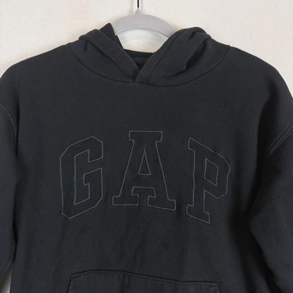 GAP Hoodie Sweatshirt Kids XL 12 Black Pullover Fleece Logo Kangaroo Pocket